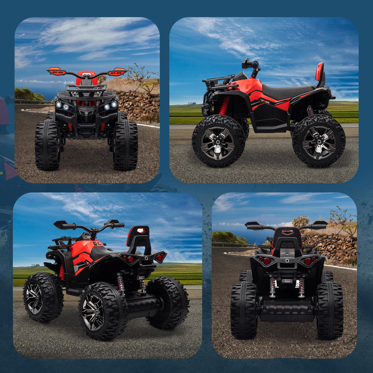 ELEKTRO-KINDERQUAD DE-06124 LED-Scheinwerfer und USB 3-8 km/h Schwarz - Rot, Kunststoff/Metall (100/65/73cm) - ComfortXL