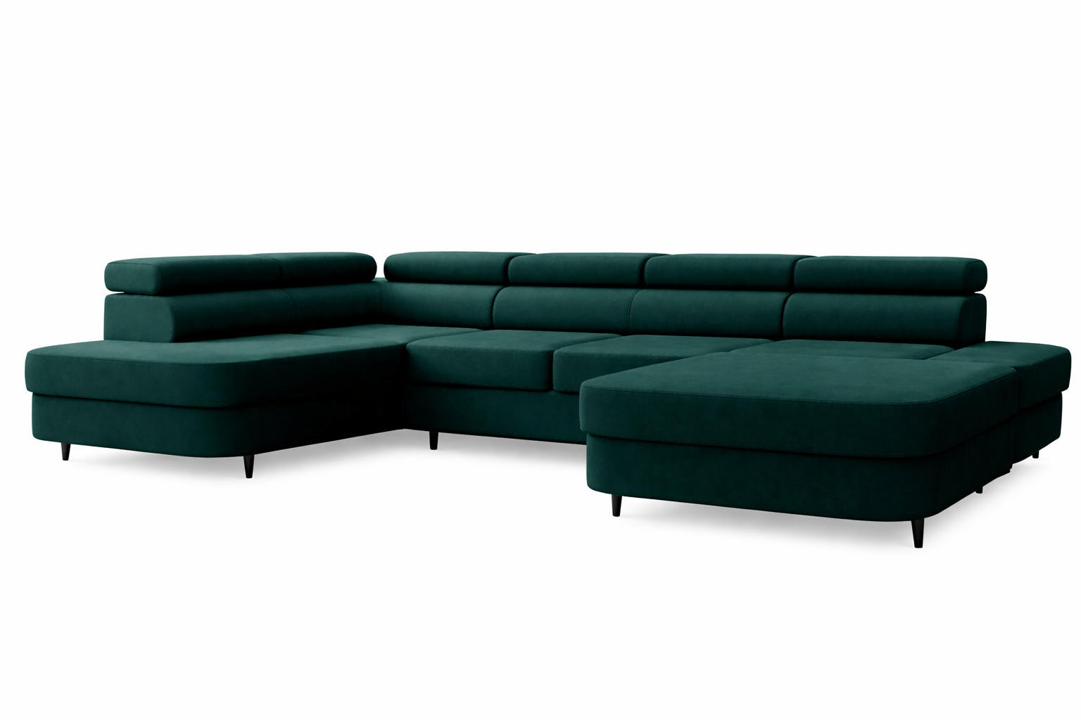 ECKSOFA U-Form PRIAM U Links mit Schlaffunktion 126x270 Velours Grün - Schwarz/Grün, Holz/Textil (350/91/203cm) - Muffo