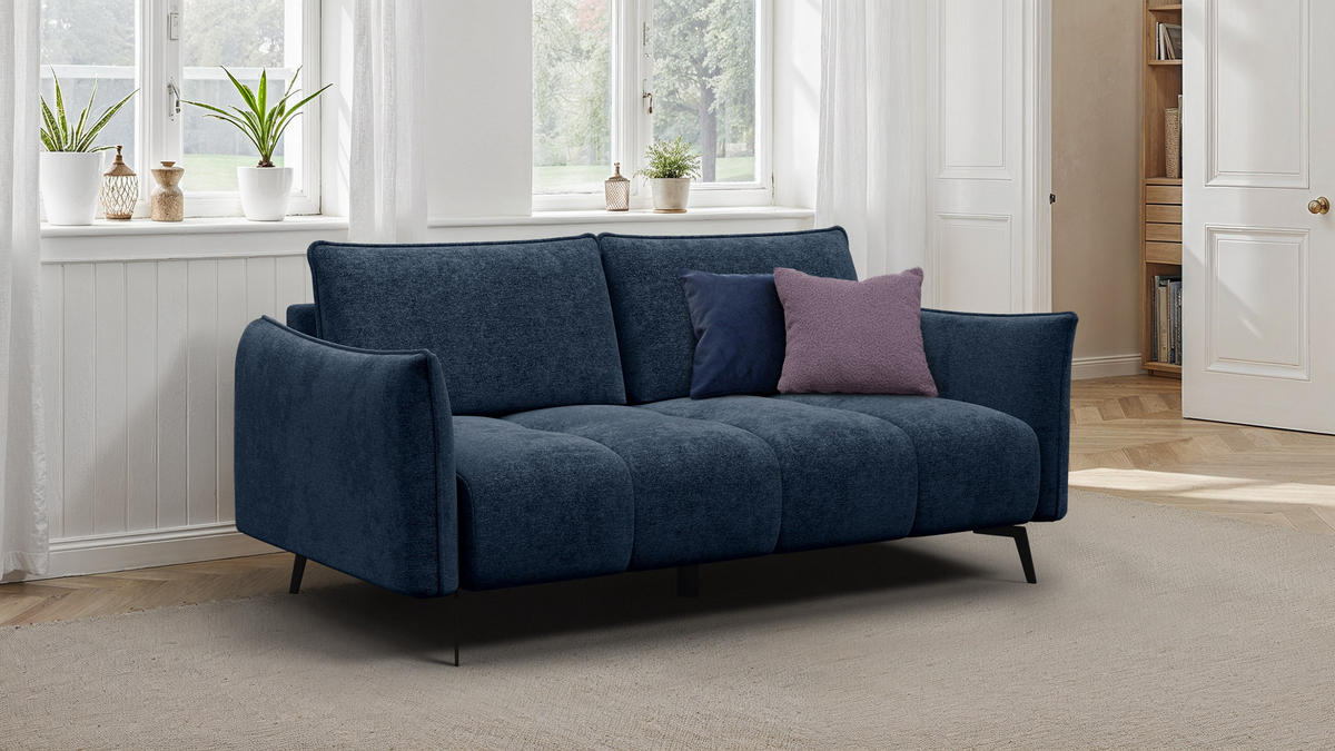 SOFA AERA 2,5-Sitzer, dunkelblau - Schwarz/Dunkelblau, Holz/Textil (187/89/96cm) - Courtois Laville