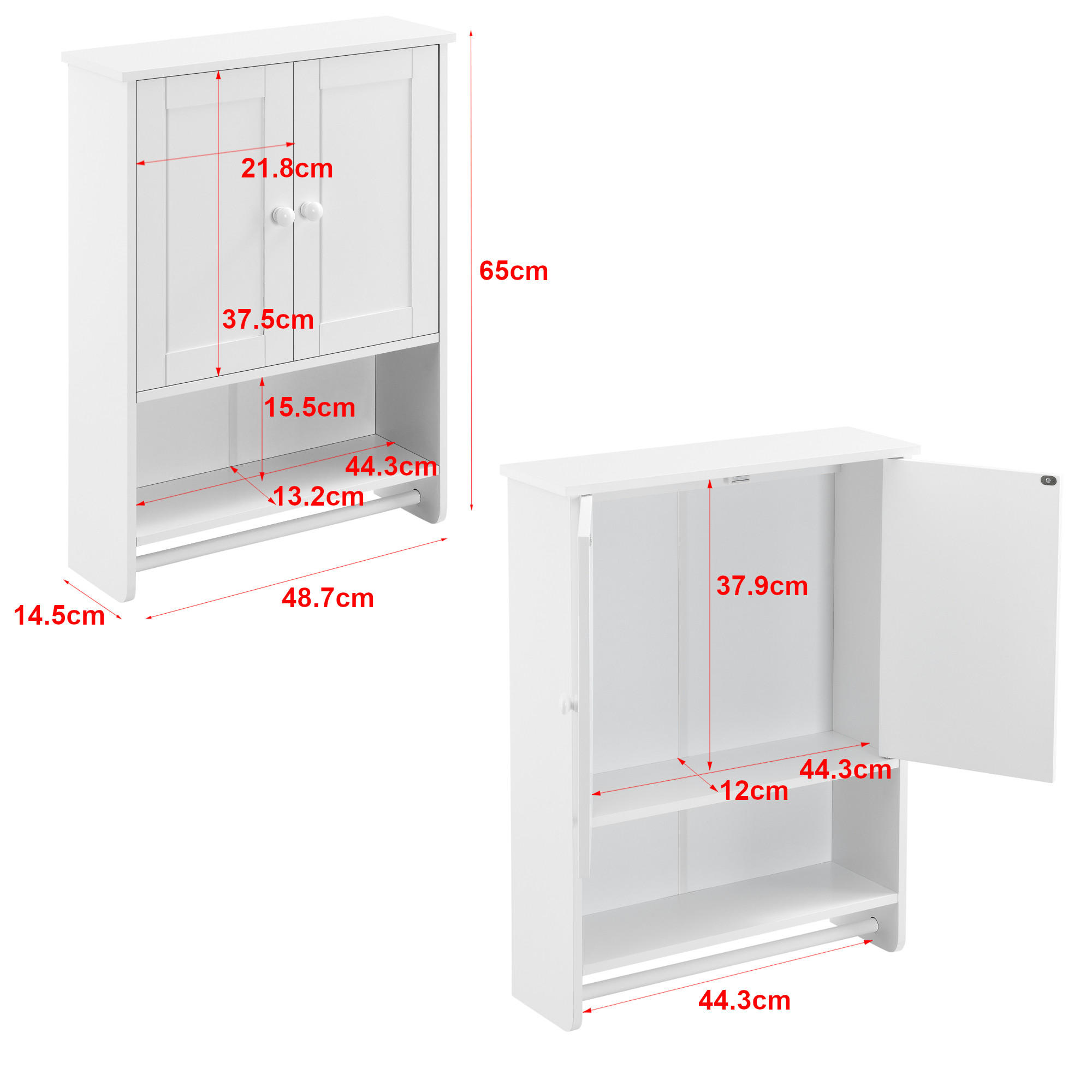 HÄNGESCHRANK Steyr - Weiß, Holzwerkstoff (48.7/65/14.5cm) - [en.casa]