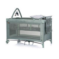 BABYREISEBETT Luna grün grau Wickelauflage, Spielbogen, Faltmatratze, Seiteneingang, 2 Ebenen - Grün, Metall (60/120cm) - Chipolino