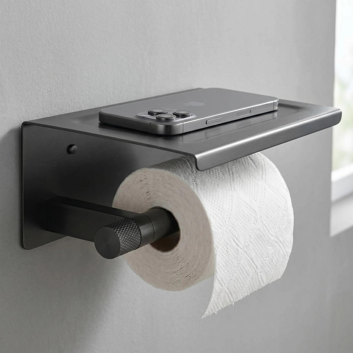 TOILETTENPAPIERHALTER Rea Mit Ablage 39105a Ori Titan - Titanfarben, Metall (18.7/8/11.8cm) - REA