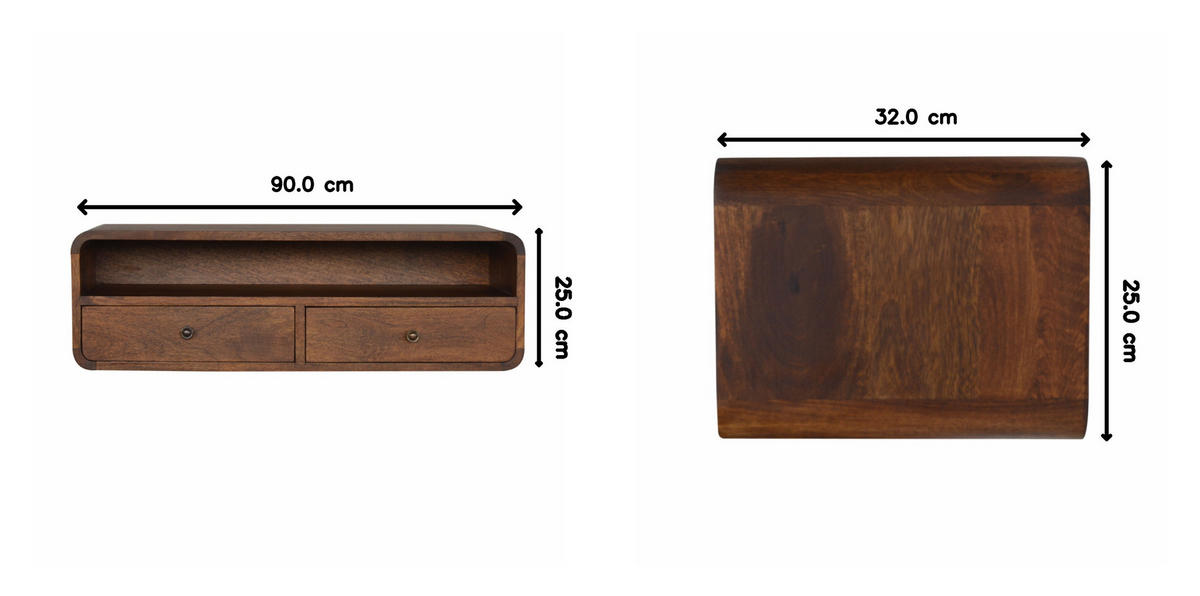WANDKONSOLE mit 2 Schubladen - Messingfarben/Braun, Holz/Metall (80/25/32cm) - Artisan Furniture