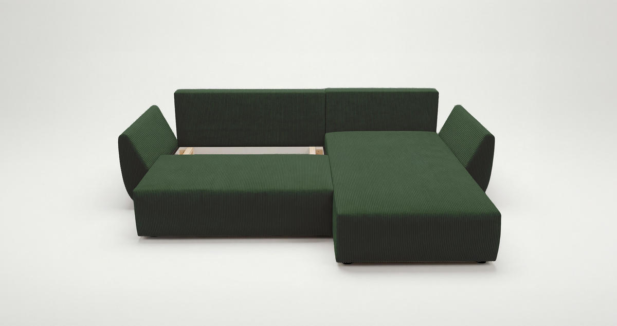 ECKSOFA SYDNEY rechts grün Cord Poso 14 - Schlaffunktion, Bettkasten - Grün, Textil (174/280cm) - Cornero