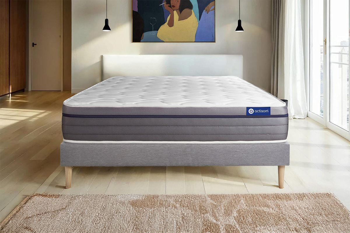 BETT Actimemo zen Memory-Schaum 180 x 220 cm h1 - Kit Bettgestell Grau - Beige/Grau, Karton/Holz (180/220cm) - ACTISOM