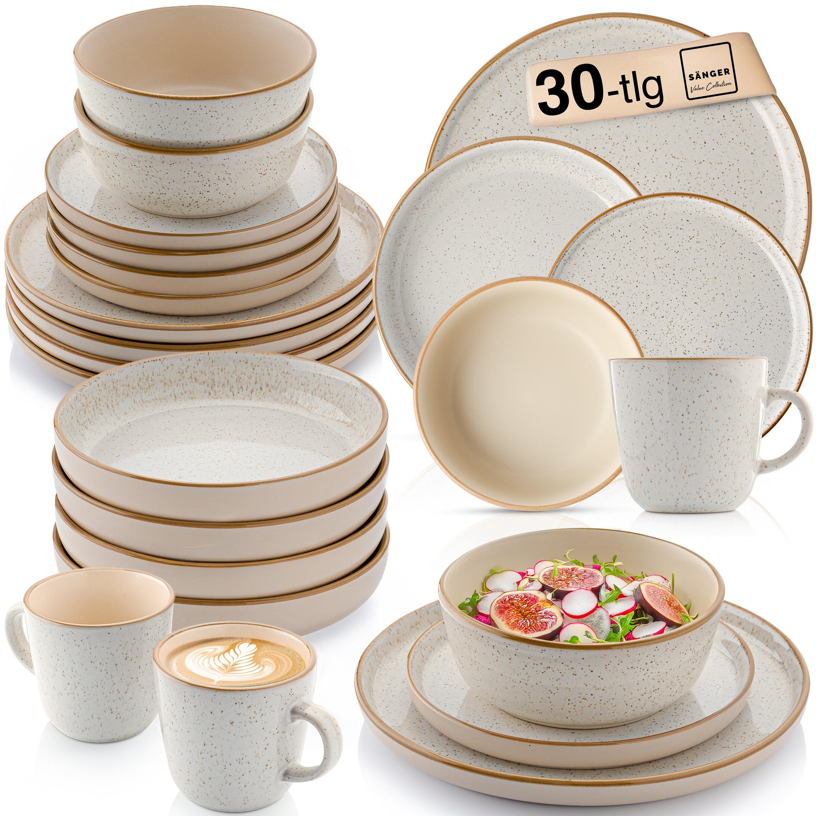KOMBISERVICE RIO CREME - 30 teilig aus Steingut - Creme, Stein (32/33/38.5cm) - Sänger