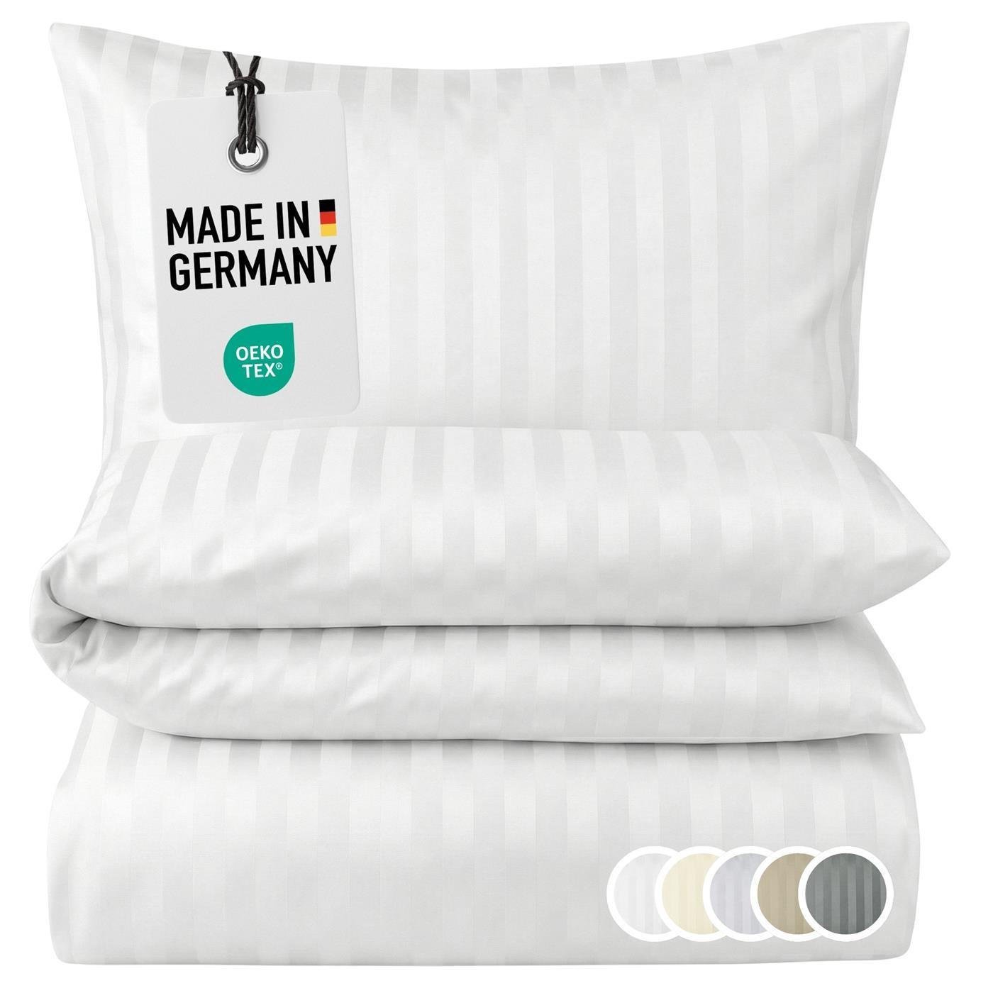 BETTWÄSCHE Damast 155x220 Weiß gestreift Bettbezug - Made in Germany - Weiß, Textil (155/220cm) - Carpe Sonno