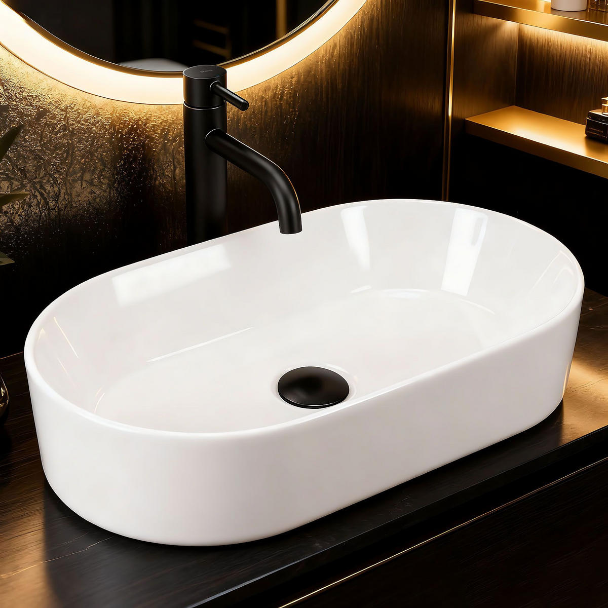 AUFSATZWASCHBECKEN Rea Layla 50 - Weiß, Keramik (30/11.5/53cm) - REA