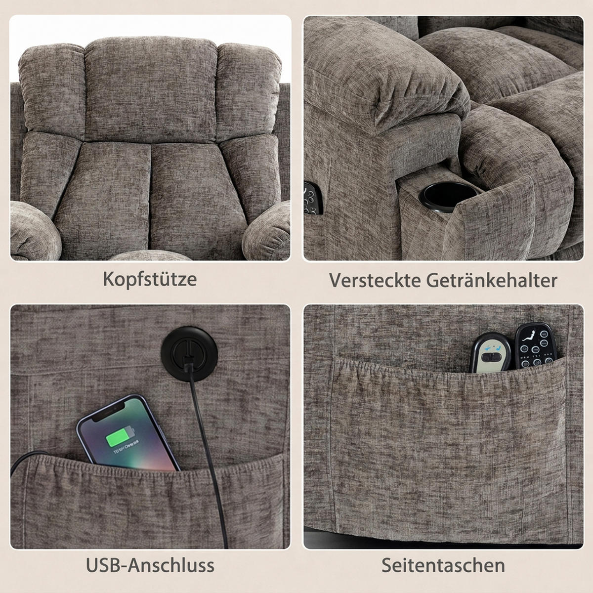 TV křeslo Chenille látka ocel tmavě šedá - černá/tmavě šedá, kov/textil (99/104/98cm) - HOMCOM