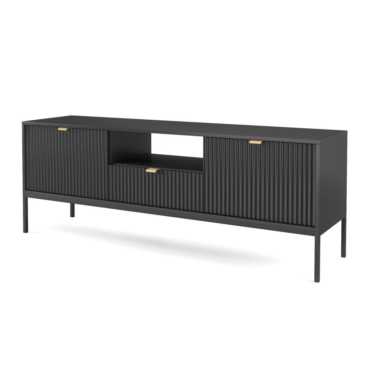 TV-SCHRANK Vellore Schwarz mit Metallbeinen 154 cm - Goldfarben/Schwarz, Holzwerkstoff/Metall (154/56/39cm) - Selsey