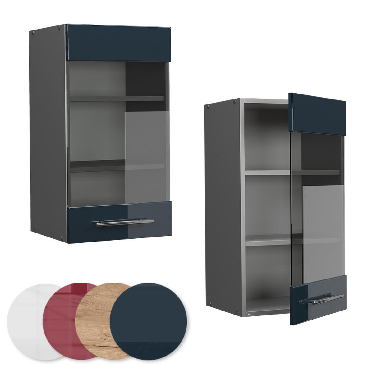 KÜCHENGLASSCHRANK Fame-Line Dunkelblau Hochglanz 40 cm - Anthrazit/Dunkelblau, Holzwerkstoff (40/72/34.1cm) - Vicco