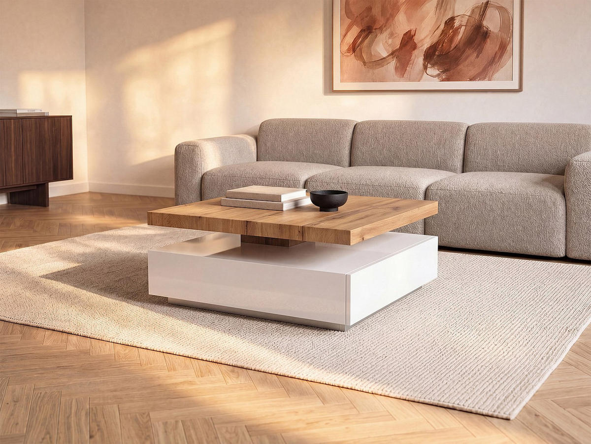 COUCHTISCH - 80 cm x 80 cm - holz - naturfarben hell, weiß Kyria - Weiß, Holz (80/80/36cm) - Vente-Unique