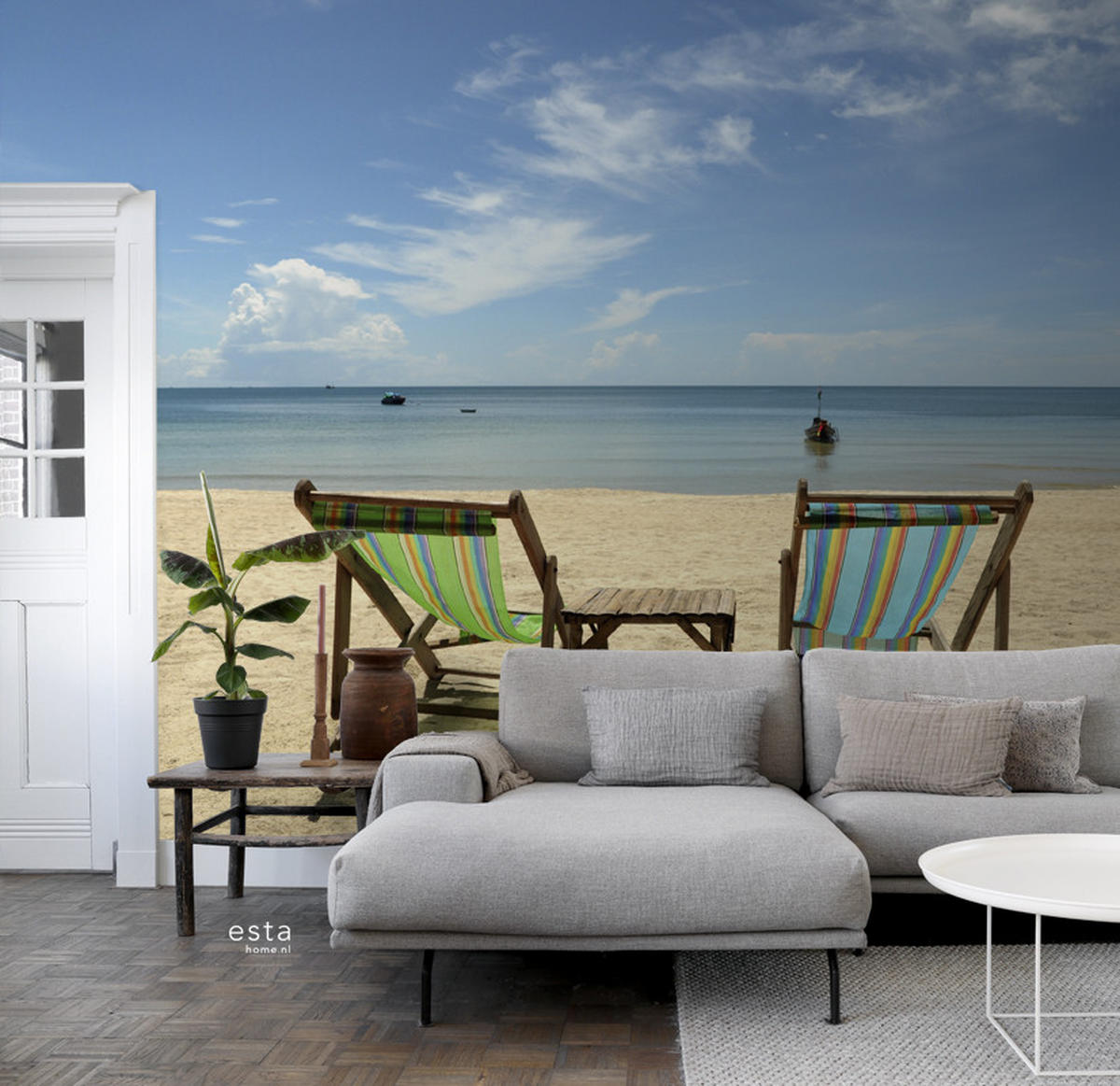FOTOTAPETE Strand-Motiv 450 x 279 cm - Blau, Papier (450/279cm) - ESTAhome