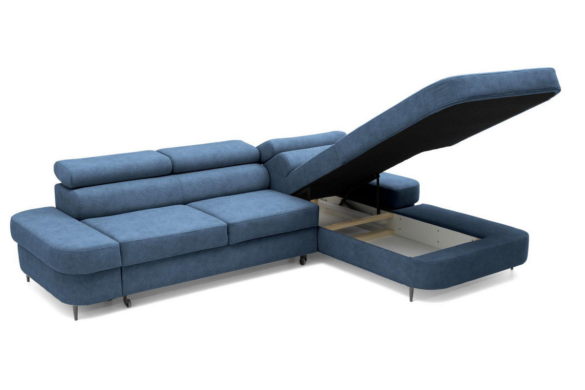 ECKSOFA JAZZ L Rechts mit Schlaffunktion 127x216 Velours Blau - Blau/Schwarz, Holz/Textil (237/285cm) - Muffo