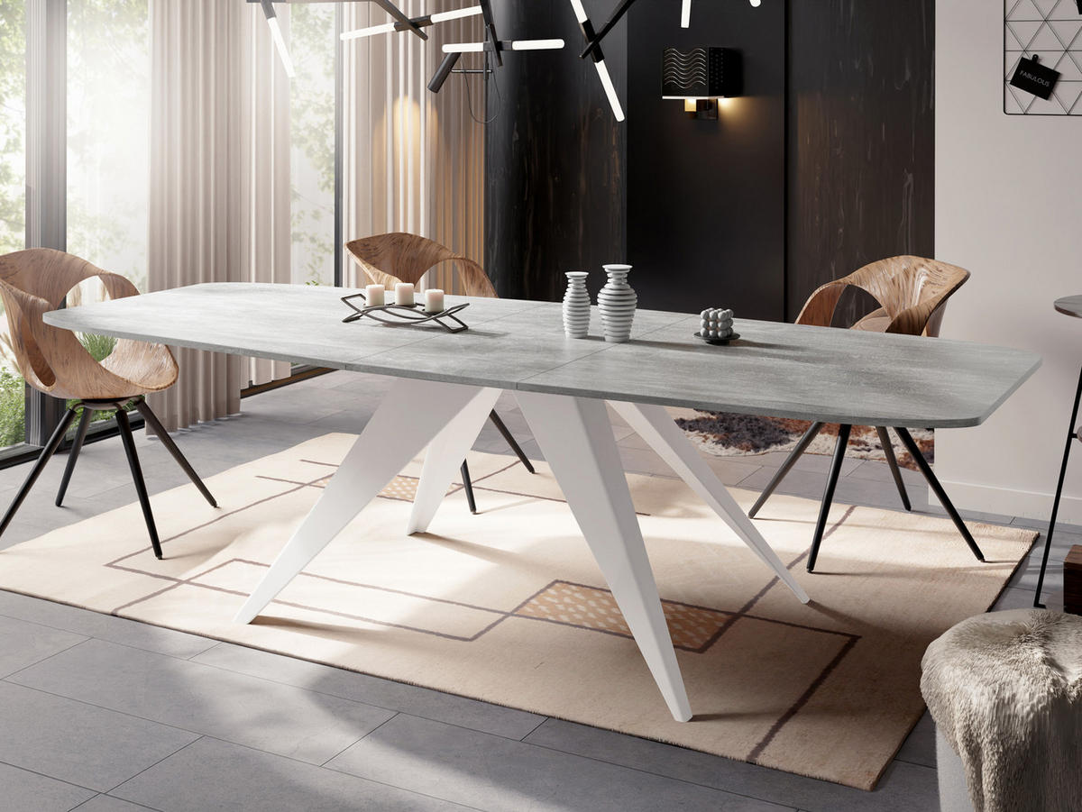 ESSTISCH Fatina rechteckig ausziehbar, Grauer Beton 160-198/90/76 cm - Hellgrau/Weiß, Holzwerkstoff/Metall (160/80/76cm) - WFL GROUP