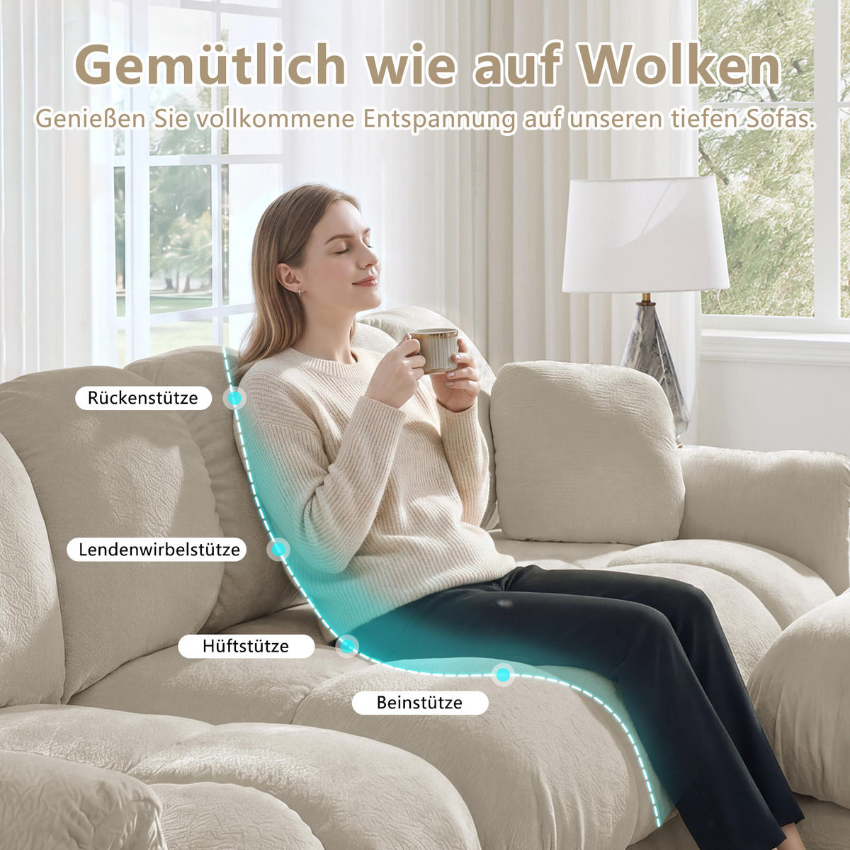 ECKSOFA 330/149/90 cm Hellkhaki Cord mit mobiler Ottomane und 2 kleinen Dekokissen - Kaschmir/Graubraun, Textil (330/149cm) - Oxeza