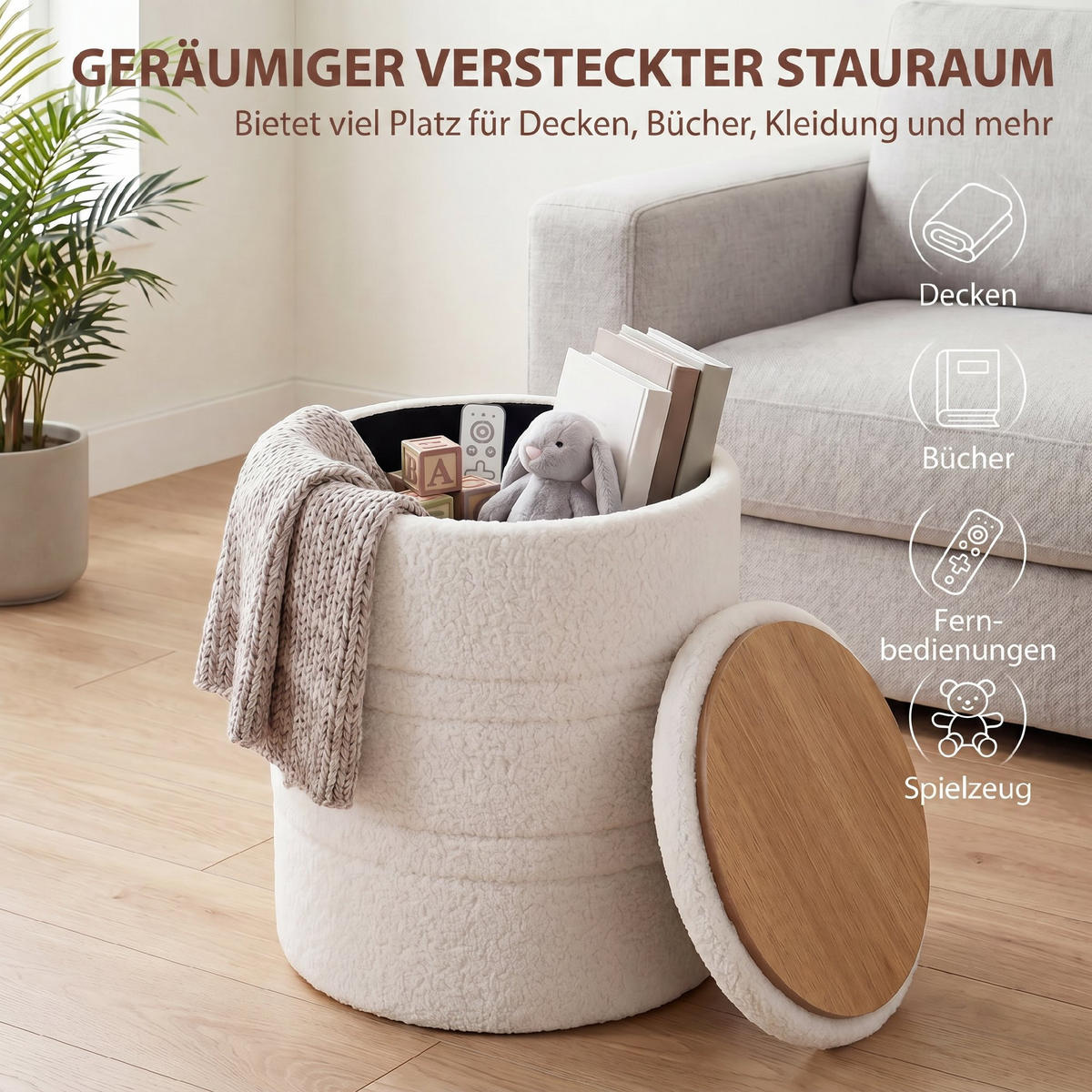 AUFBEWAHRUNGSHOCKER Sherpa (70% Polyester, 30% Acryl) Weiß - Weiß, Kunststoff/Textil (36.5/46.5/36.5cm) - HOMCOM