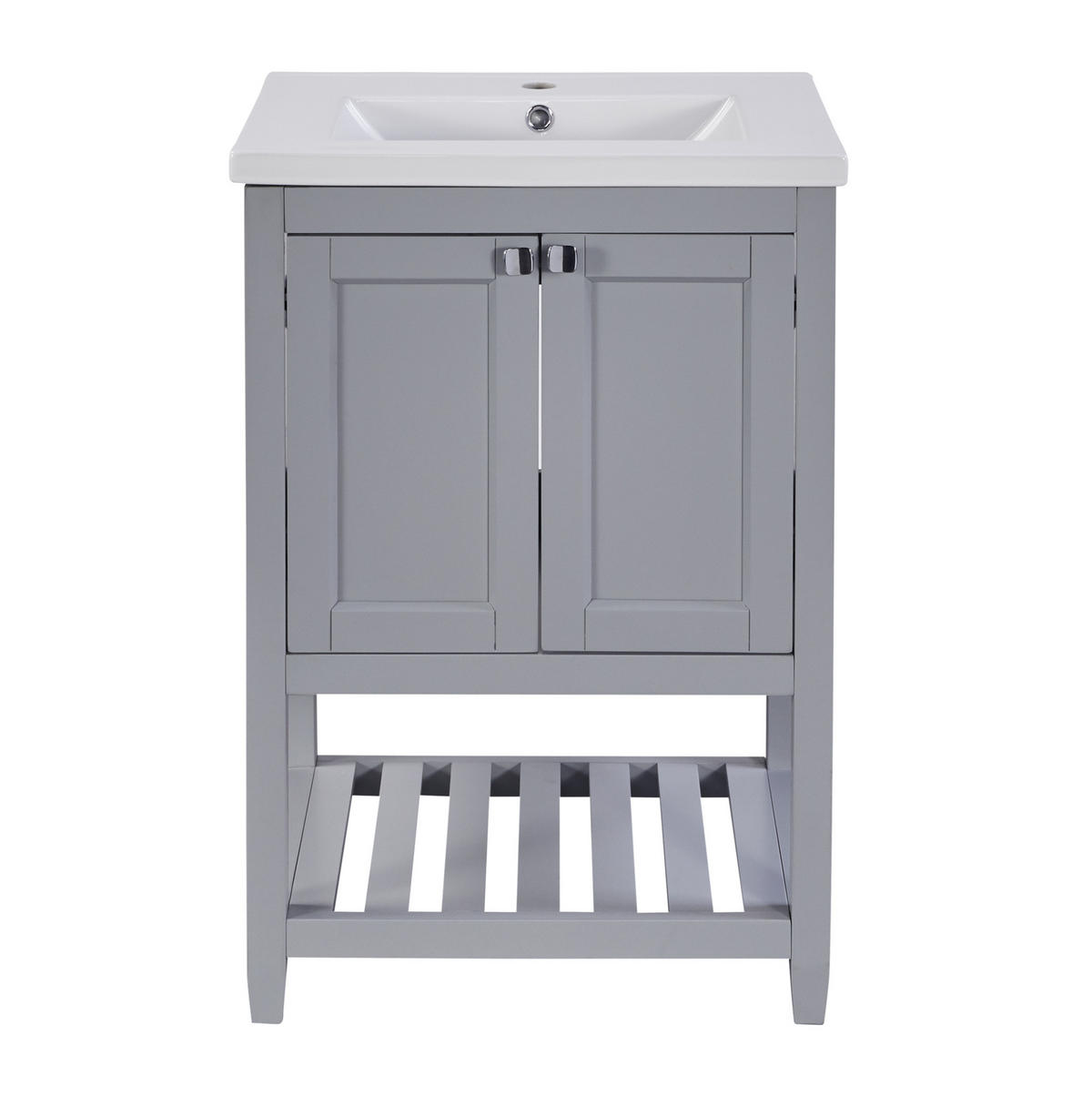 WASCHTISCH mit Unterschrank und Keramikbecken 60 cm Grey+White 2-tlg. - Grau, Holzwerkstoff (46/90/61cm) - Beauniv