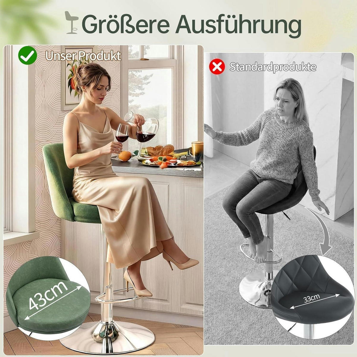 BARHOCKER 2er Set PU-Leder Dunkelgrün Höhenverstellbar - Grün, Kunststoff (48/85/45cm)