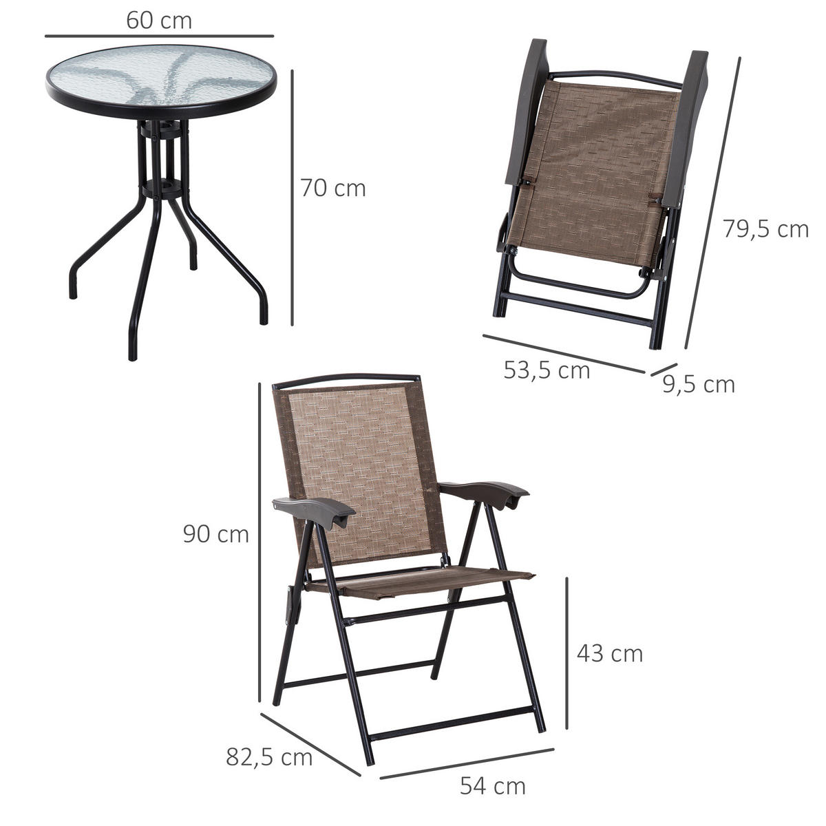 BALKONSET 3-teilig DE-14069 Schokolade - Braun, Metall - ComfortXL
