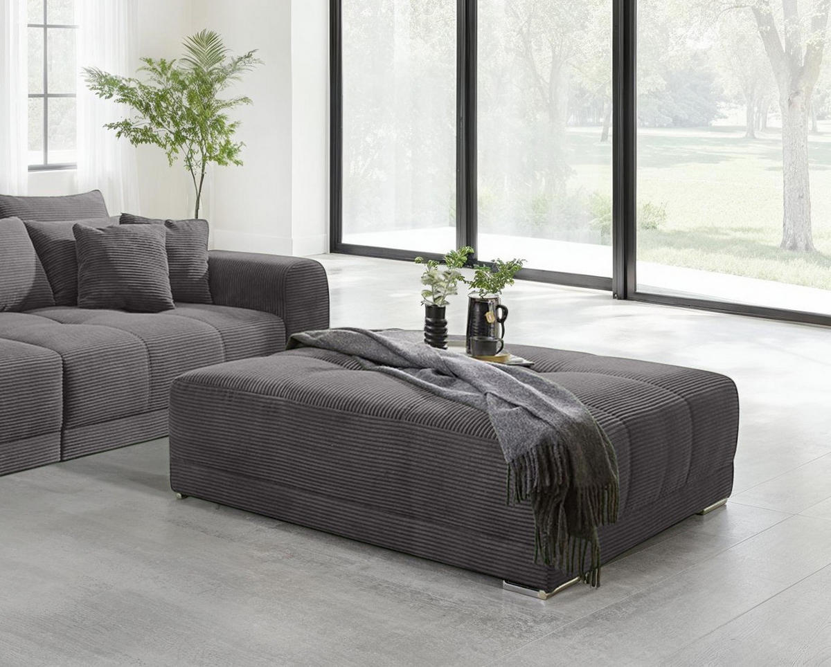 XXL-HOCKER Federkern B120/T120/H39 cm (passend zum BIG-SOFA) Cord Dunkelgrau / 15175 - Chromfarben/Schieferfarben, Textil/Metall (120/39/120cm) - luma-home
