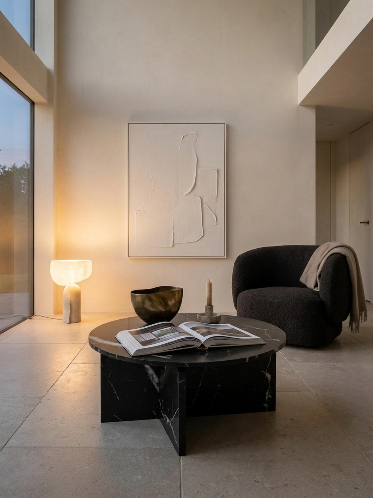 COUCHTISCH rund in Stein-Optik – modernes Design in Großformat, Schwarz 70x70x33 cm - Schwarz, Holzwerkstoff (70/70/33cm) - KADIMA DESIGN
