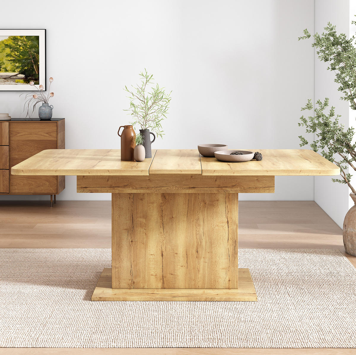 JEDILNA miza 110/130/70/75 cm raztegljiva s sredinskim podstavkom in prostorom za shranjevanje, Naravna - naravne barve, leseni material (130/70/75cm) - Redom