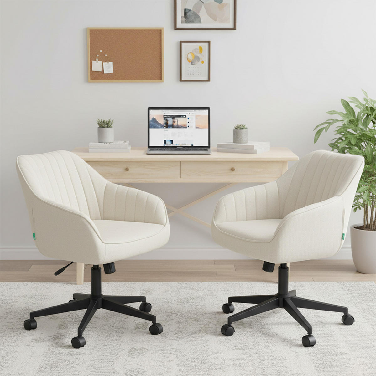 BÜROSTUHL Mika-Elio 2er-Set - Creme/Schwarz, Textil/Metall (60/79/61cm) - DUBI Möbel