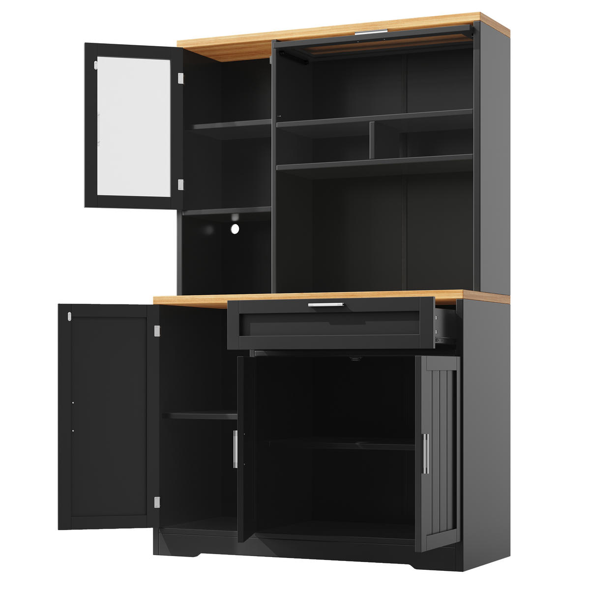 KÜCHENSCHRANK LED 104x40x180Cm Vitrine Weiß Schwarz - Schwarz, Metall (104/180/40cm) - FLIEKS