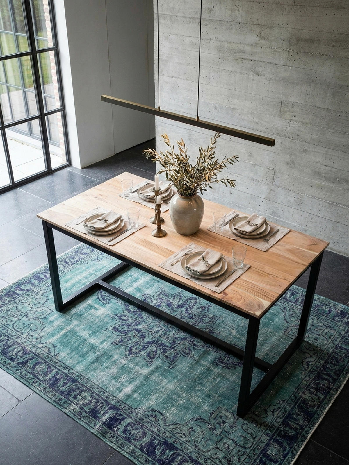 ESSTISCH Massivholz Metall Rechteckig Loft-Stil, Akazie 180x90x76 cm - Schwarz/Akaziefarben, Holz/Metall (90/180/76cm) - KADIMA DESIGN