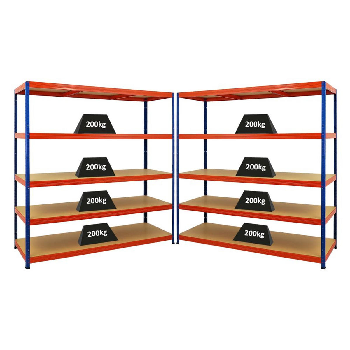 SCHWERLASTREGAL Giant Elephant 2er-Set mit 2x 180x180x60 cm Fachlast 200 kg Blau-Orange - Orange, Metall (360/180/60cm) - PROREGAL