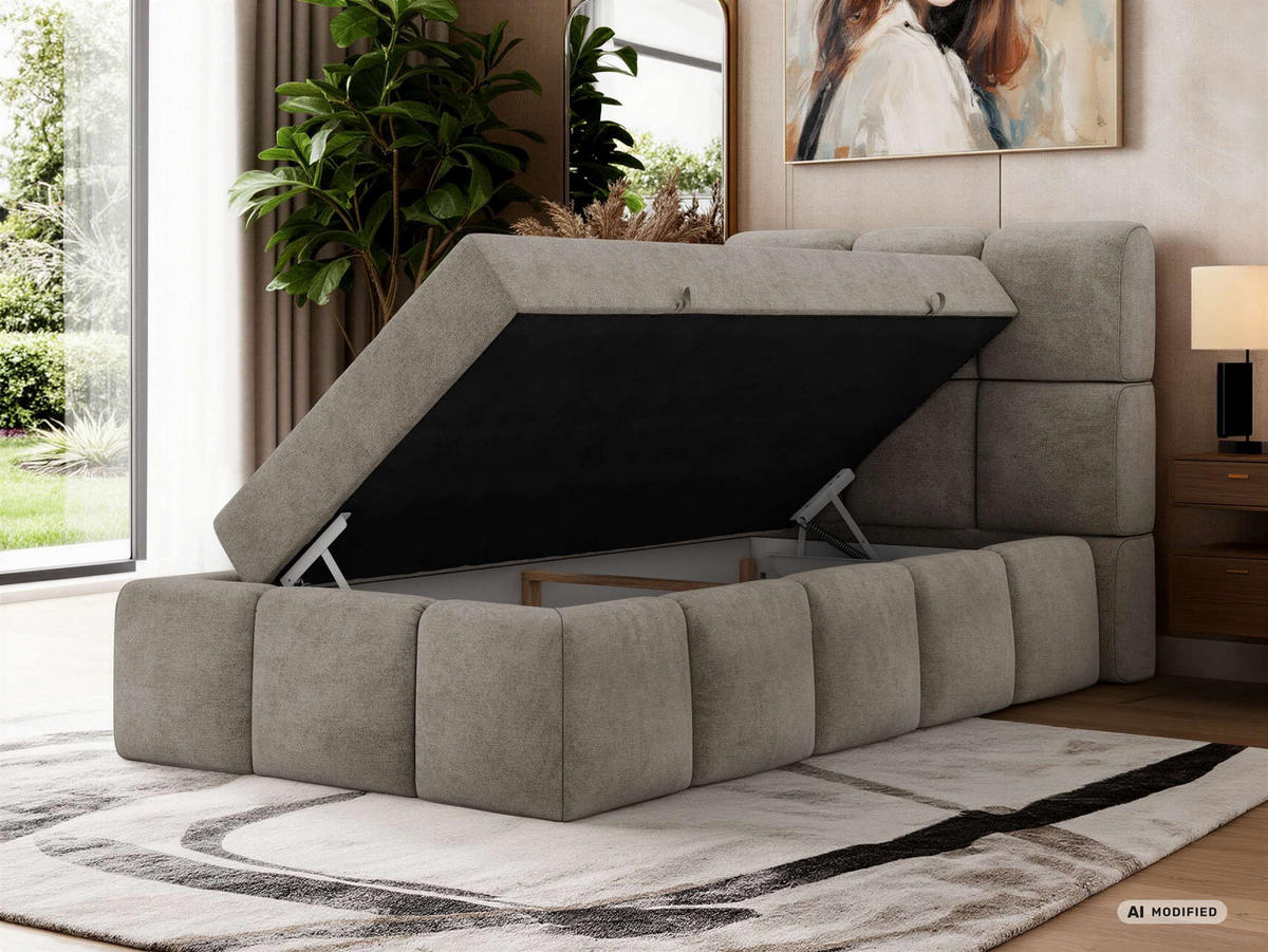 BOXBETT NIRA 90/200 - Greige Stukture - Topper Visco - H3 - Greige/Schwarz, Kunststoff/Textil (200/90cm) - MKS