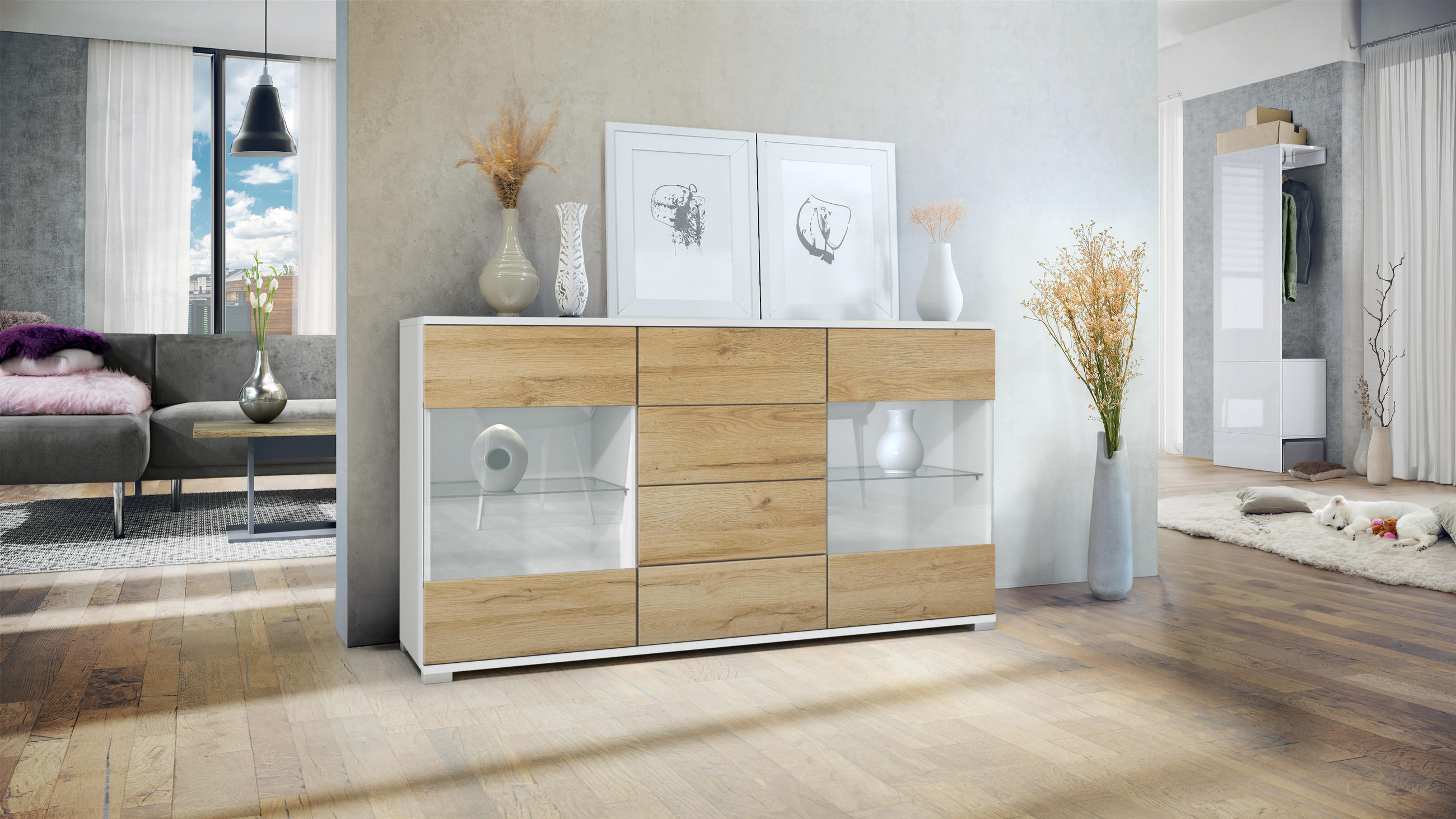 SIDEBOARD Bari Eiche Natur - Eichefarben, Holzwerkstoff (138.5/75.5/35cm) - Vladon