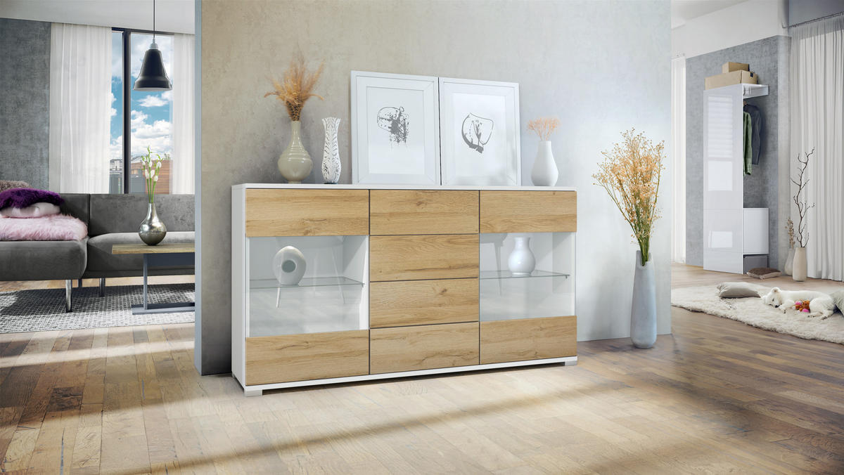 SIDEBOARD Bari Eiche Natur - Eichefarben, Holzwerkstoff (138.5/75.5/35cm) - Vladon