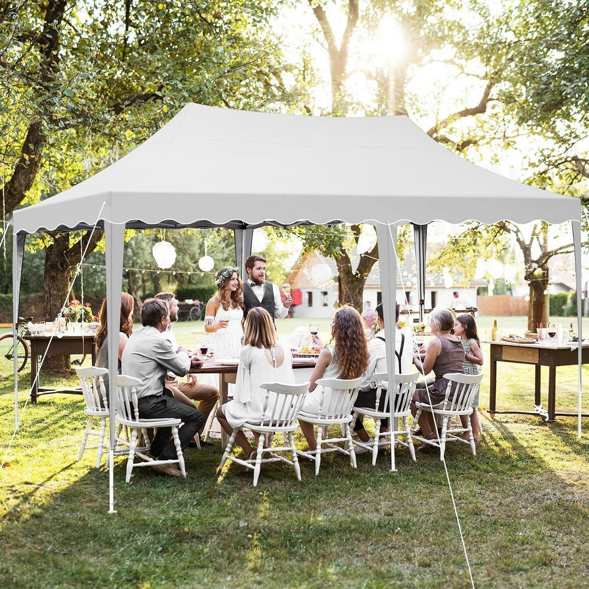 PAVILLON 3x6 m Faltpavillon Wasserdicht UV Schutz 50+ 6 Seitenwände 290-310 cm Höhe Weiß - Weiß, Textil (300/310/600cm)