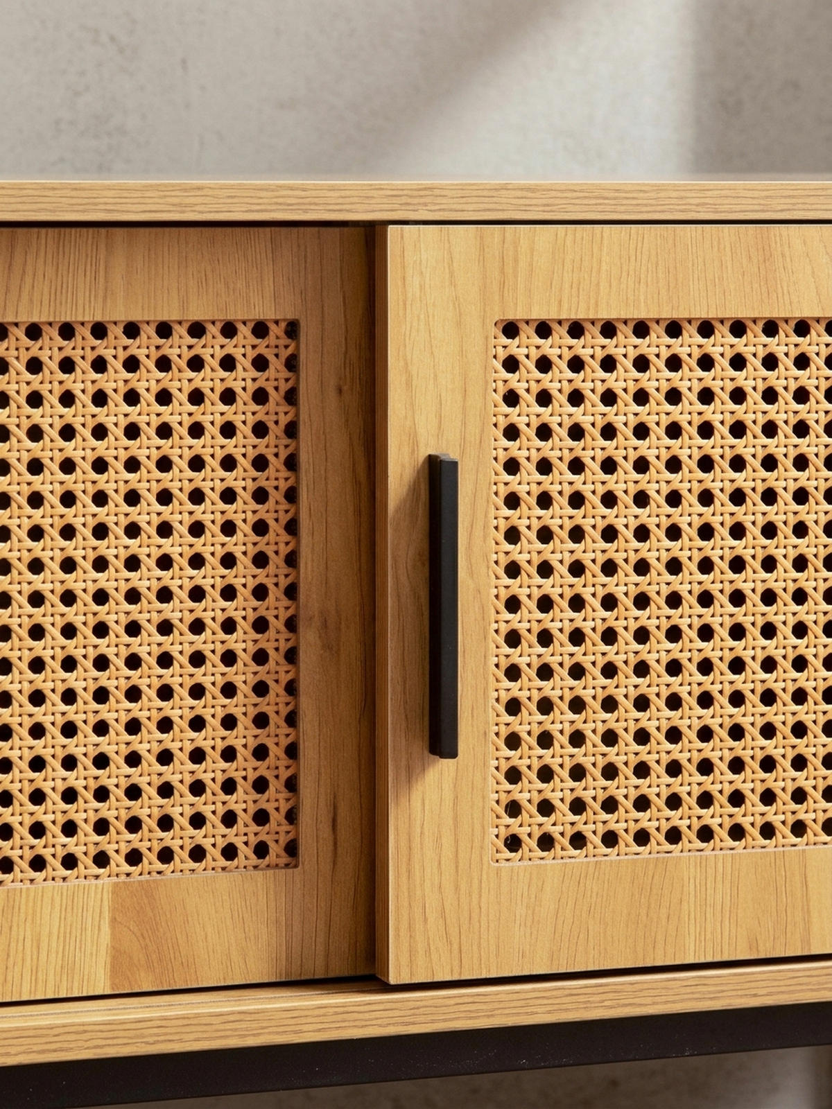 LOWBOARD Eiche-Dekor Zeitloser Stil 120x45,5x40 cm mit Wiener Geflecht und Schiebetüren - Schwarz/Braun, Holzwerkstoff/Metall (120/46/40cm) - KADIMA DESIGN