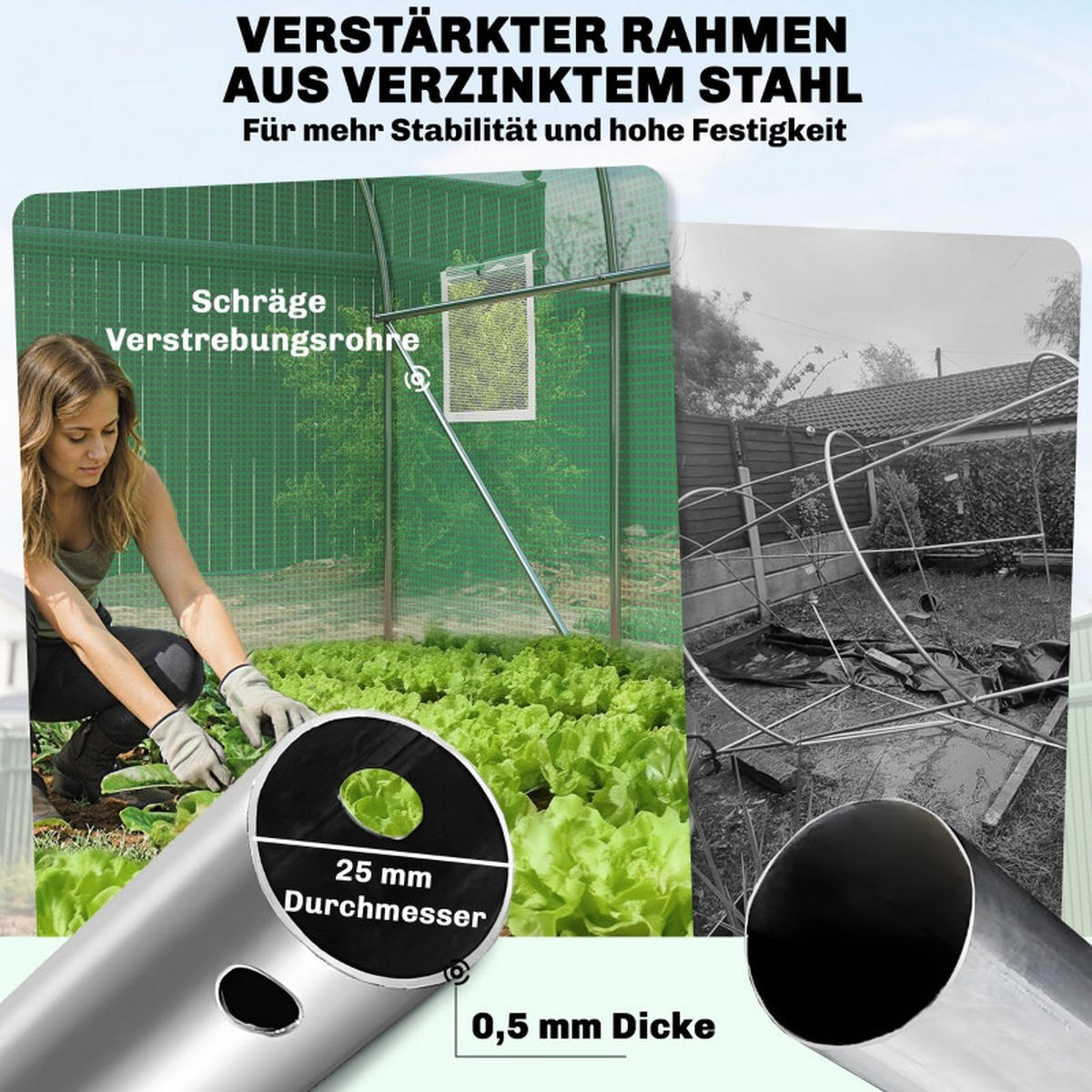 GEWÄCHSHAUS aus Polyethylen 200x300x200 cm in Grün mit 6 Netzfenstern - Grün, Kunststoff (300/200/200cm) - Modfu