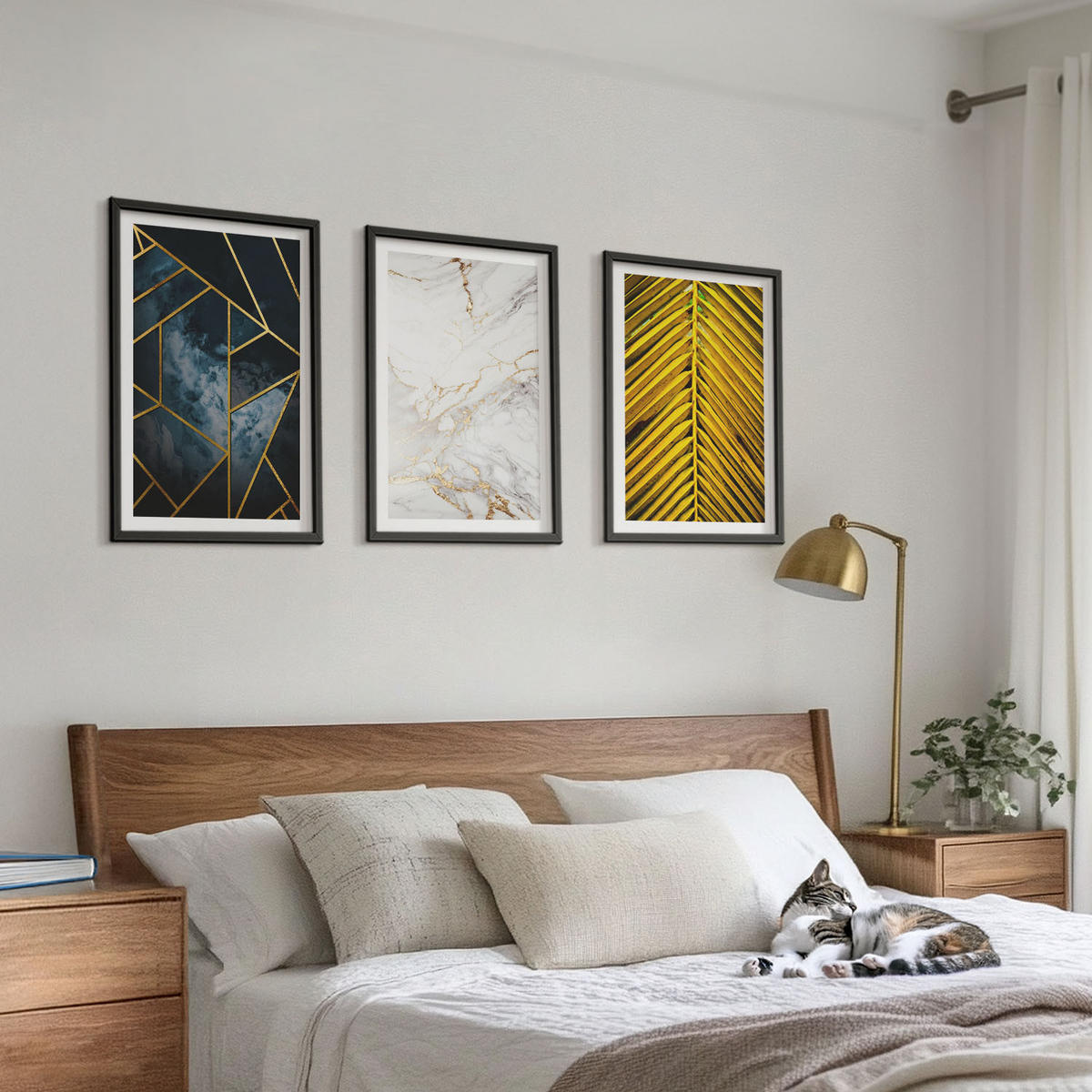 BILDER SET 3er Set - 40x60 cm Schwarzer Rahmen - Geometrische Muster und Vegetation - Schwarz, Kunststoff (40/60cm) - TULUP