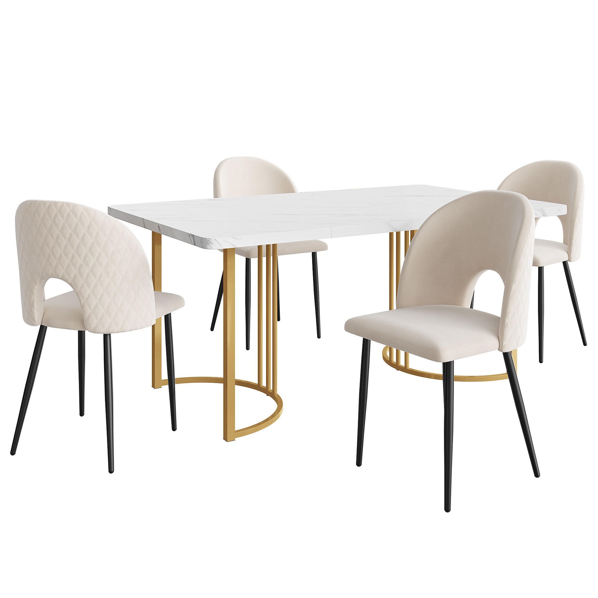 ESSGRUPPE DE-38974 140/80 cm Tisch mit 4 Stühlen Beige/Gold - Beige/Goldfarben, Holzwerkstoff (140/75/80cm) - ComfortXL