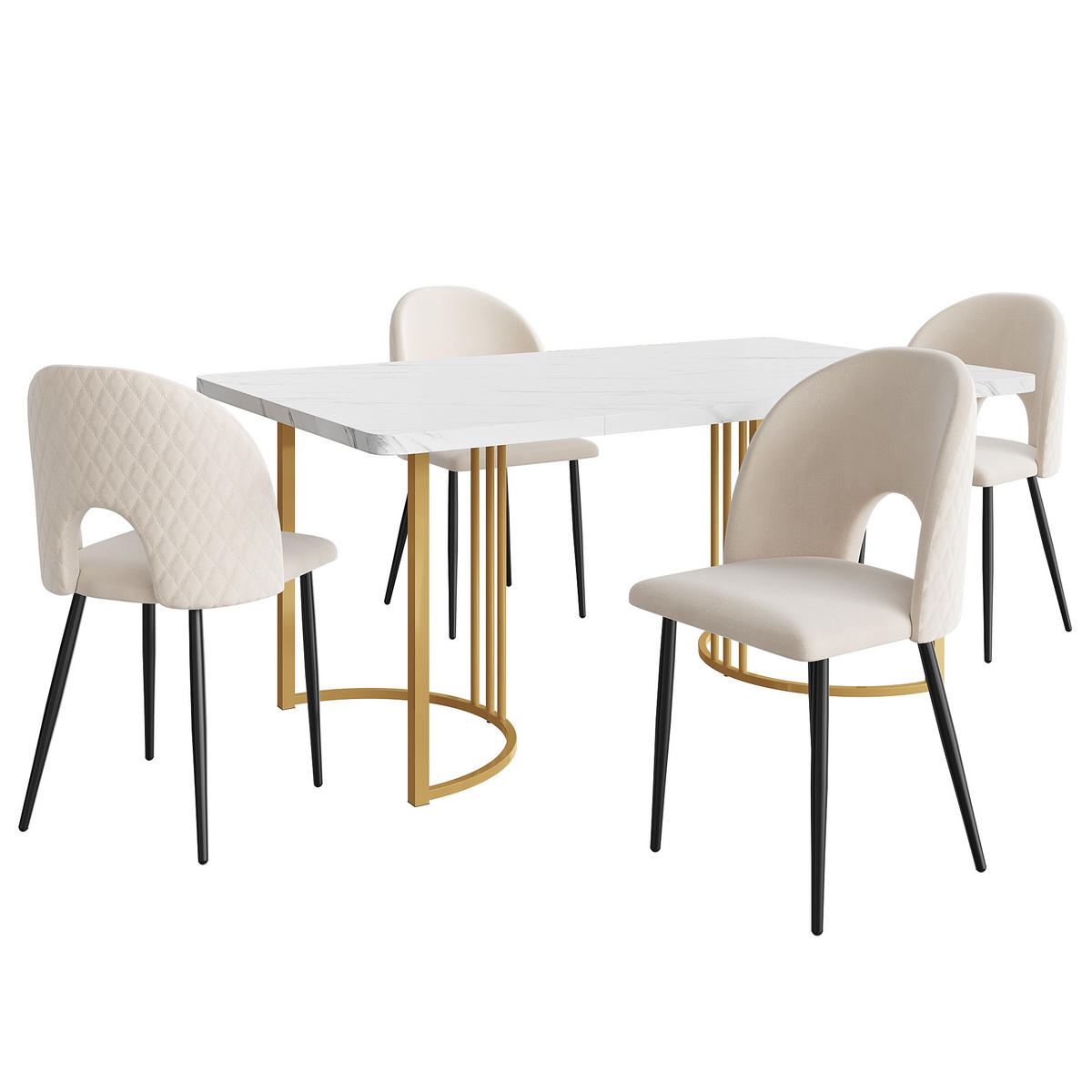 JÍDELNÍ SET MDF 4 Židle Bílý Béžový 140x80cm - béžová, textil (140/75/80cm) - FLIEKS