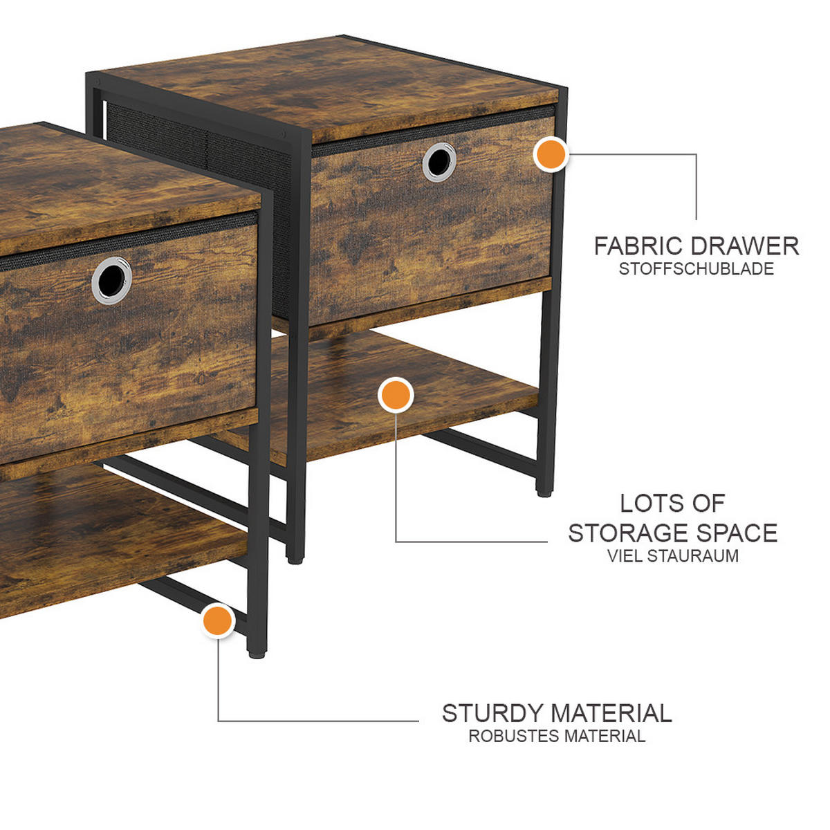 NACHTTISCH Fyrk Eiche rustikal 40 x 50 cm 2er-Set - Wildeiche, Holzwerkstoff (40/50/40cm) - Vicco