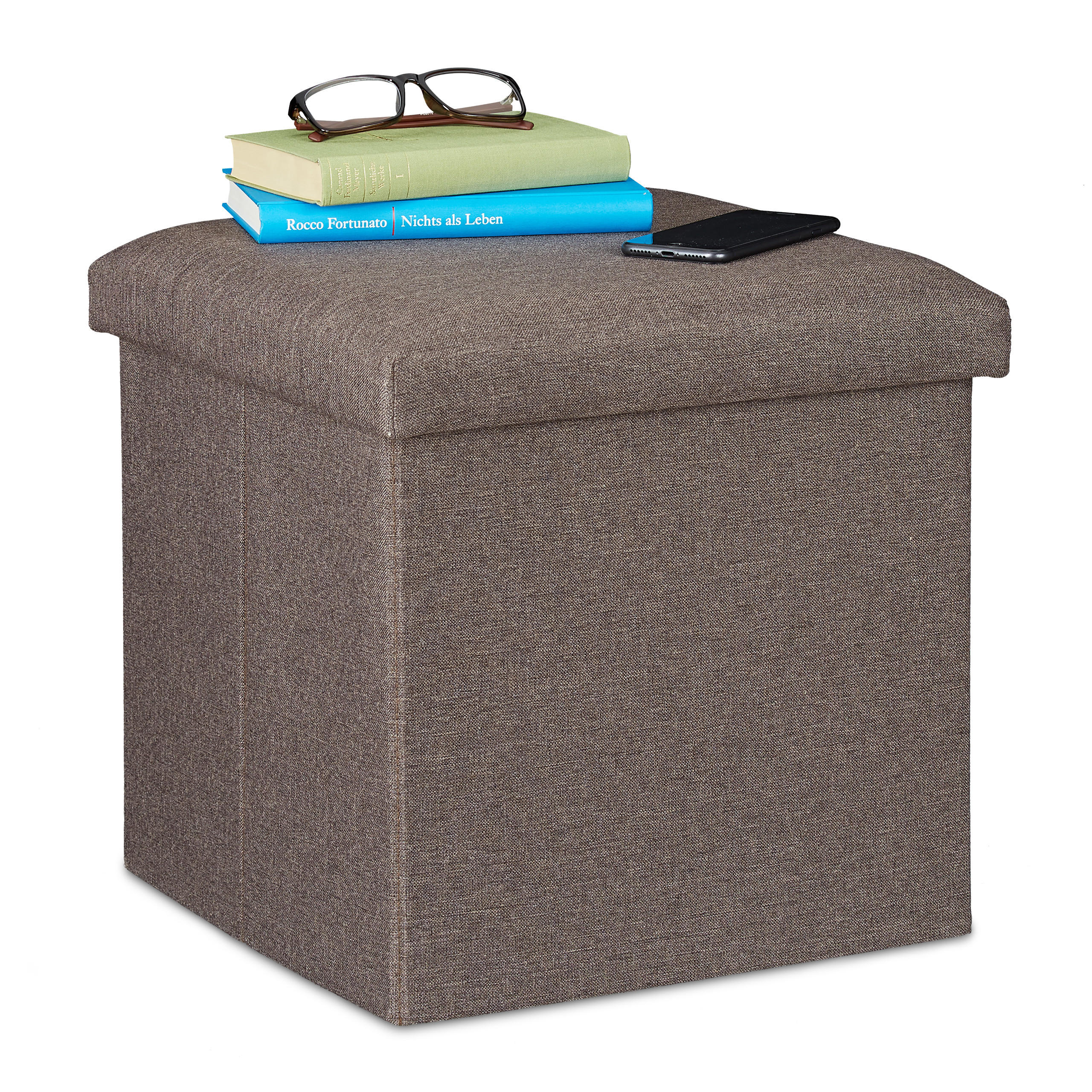 SITZHOCKER - Anthrazit, Holzwerkstoff/Textil (37.5/37/37.5cm) - Relaxdays