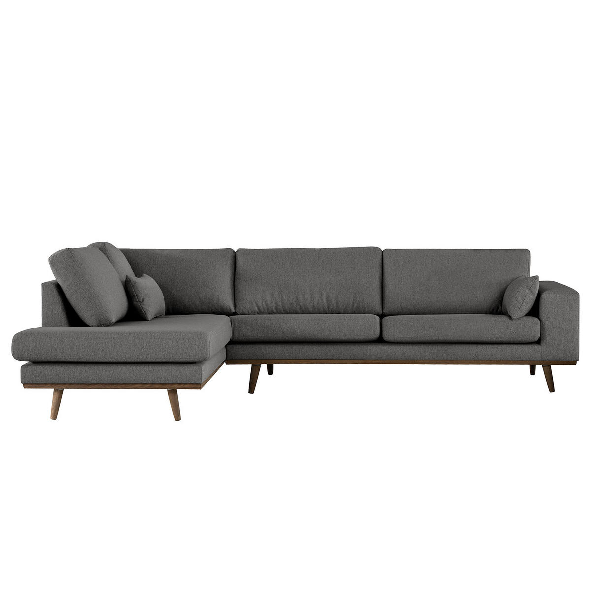 ECKSOFA mit Ottomane - Eichefarben/Dunkelgrau, Eichenholz/Textil (287/219cm) - home24