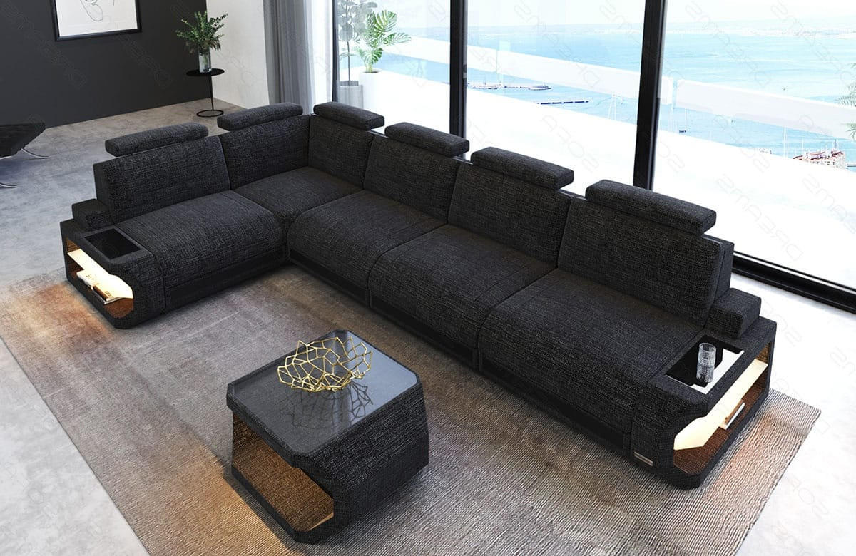 ECKSOFA Siena Schwarzgrau Schwarz Strukturstoff - Schwarz, Kunststoff (347/197cm)
