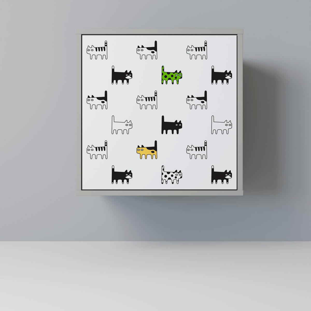 SIDEBOARD CATS COMPILATION, Grau, 57,5x42x70,5 cm, Schwarze Metall-Sternfüße - Multicolor/Schwarz, Holzwerkstoff/Metall (57.5/70.5/42cm) - SpaceRebels