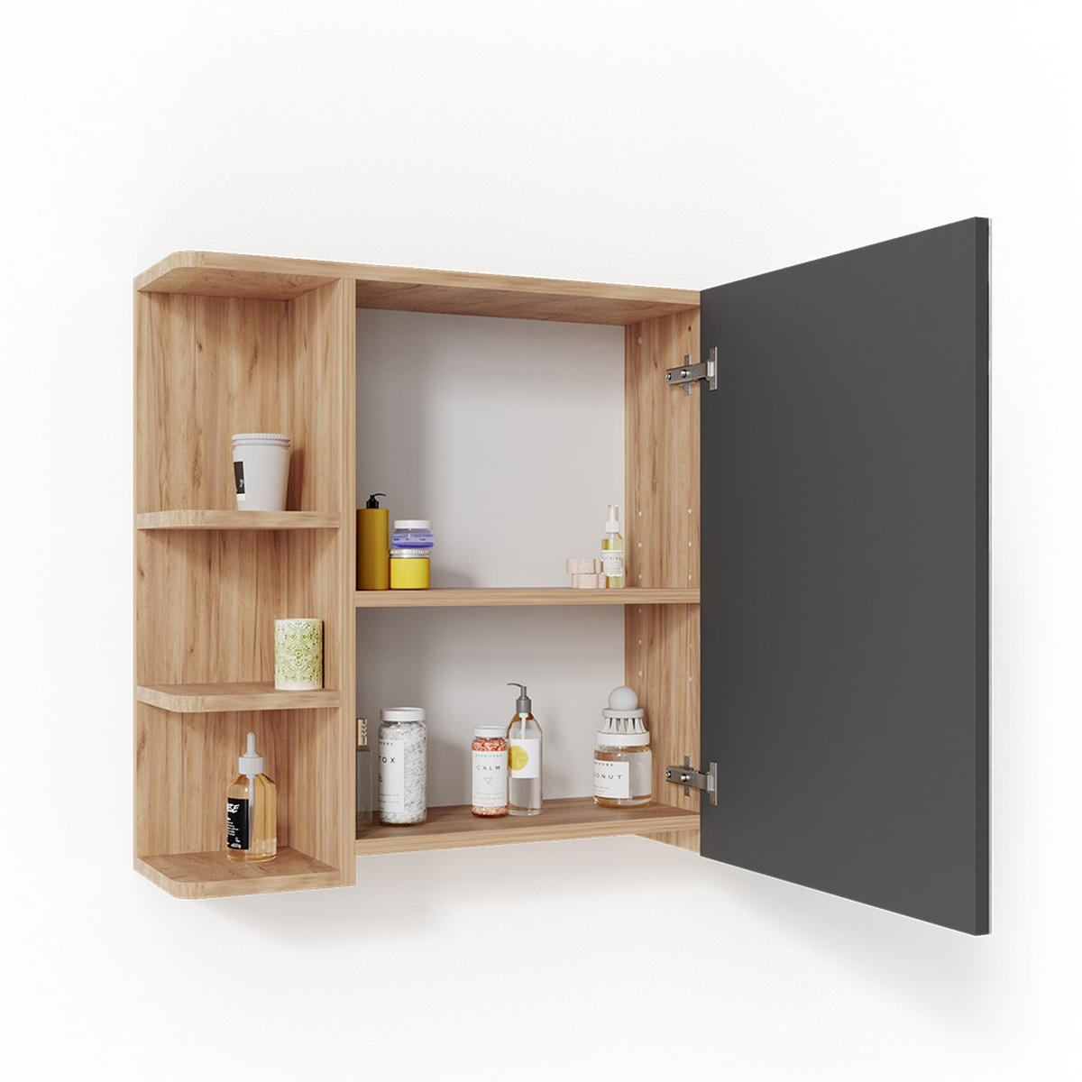 BADSPIEGELSCHRANK Fynn Goldkraft Eiche 79.6 x 64 cm - Anthrazit/Eiche Wotan, Holzwerkstoff (79.6/64/21.2cm) - Vicco