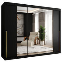 SCHIEBETÜRENSCHRANK mit Spiegel 250 cm Breite, schwarz mit goldenem Griff - Goldfarben/Schwarz, Holzwerkstoff (250/200/62cm) - Home Collective