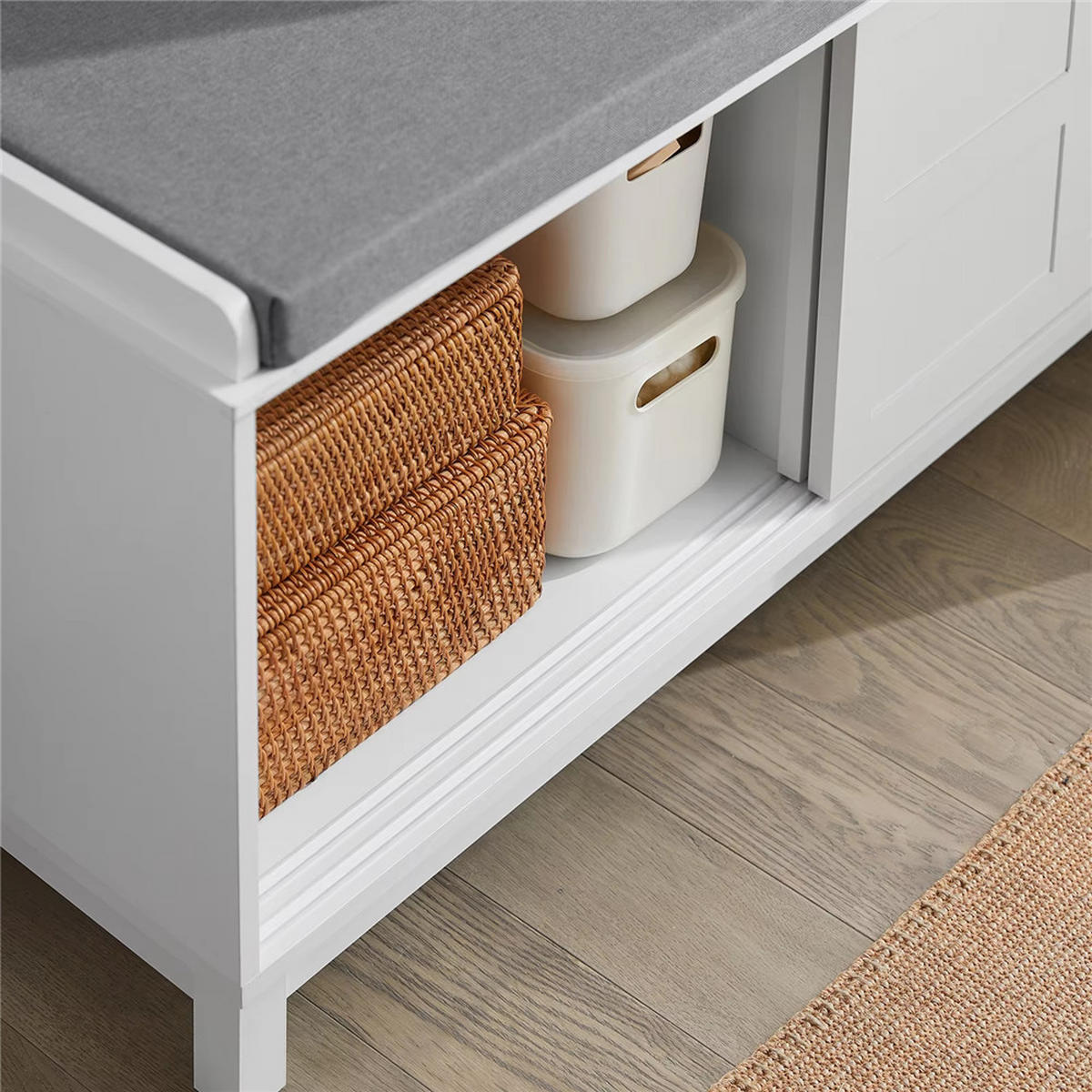 SCHUHSCHRANK Aufbewahrungsbank mit Kissen Schiebetüren - Weiß, Holz (114/53/40cm) - Kaket