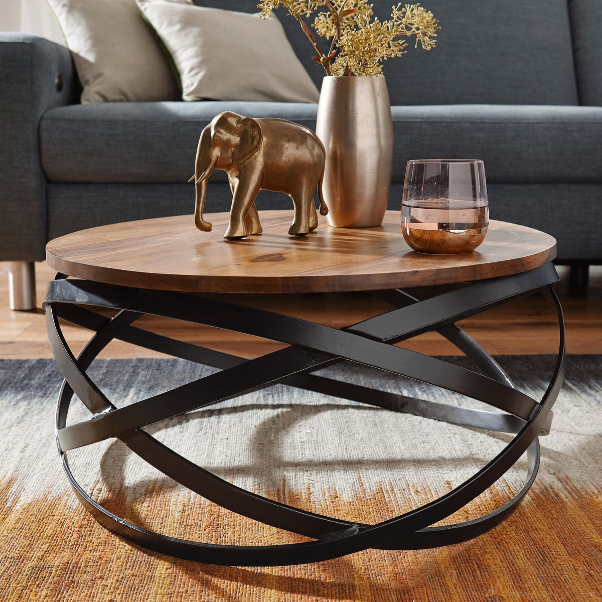 COUCHTISCH rund DANU Sofatisch Sheesham - Braun, Holz (60/60/30cm) - tinkaro
