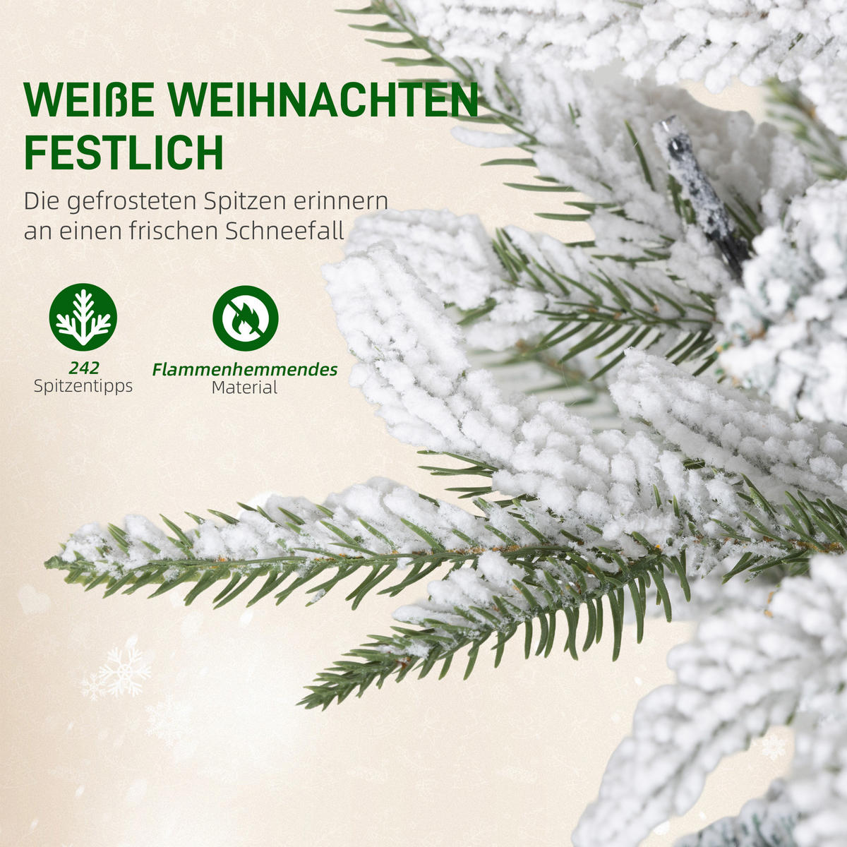 WEIHNACHTSBAUM künstlich 120 cm Christbaum mit Schnee, LED Leuchte Grün+Weiß - Grün, Kunststoff (120cm) - HOMCOM